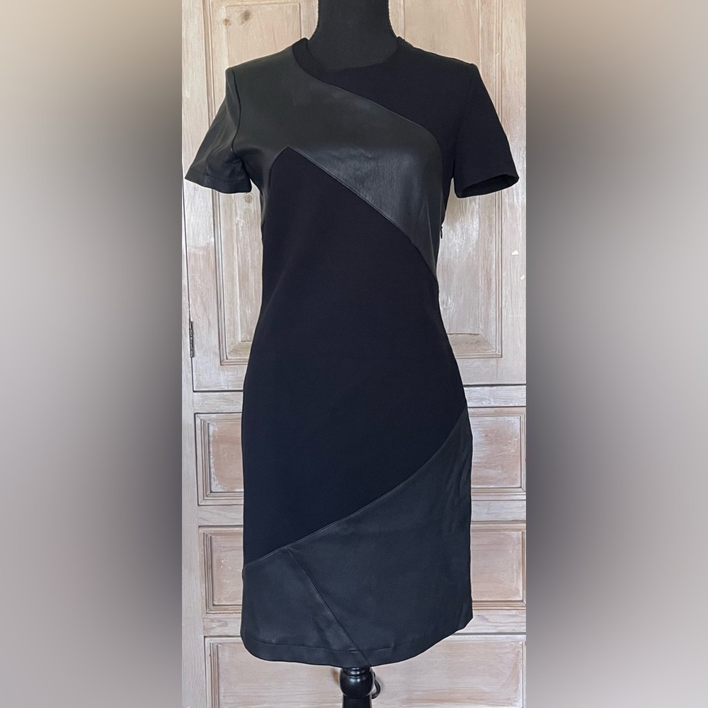 Emilio Pucci Black Geometric Lambskin Panel Dress Size 10